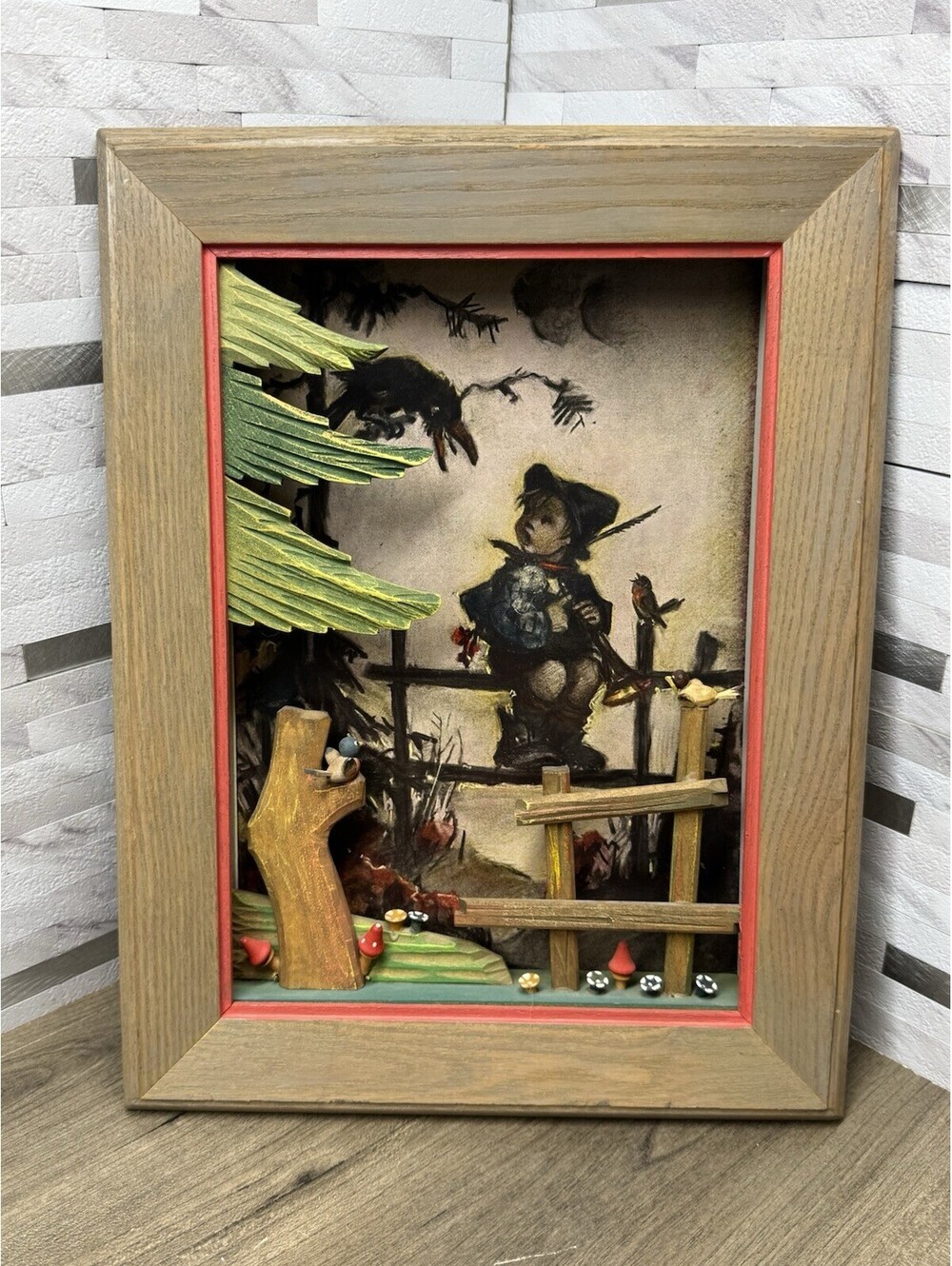 Genuine Hummel Print Emil Fink Verlag Shadow Box Picture 10” X 13” 3D Boy Woods